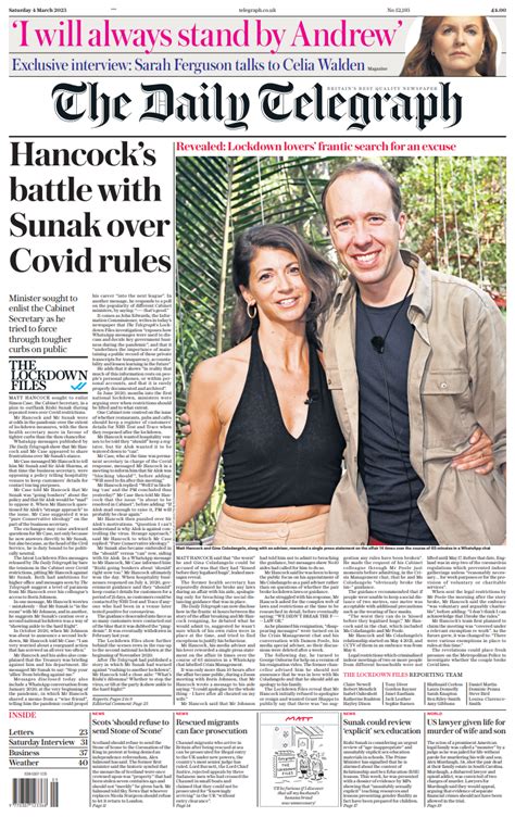 Daily Telegraph Front Page 4th Of March 2023 Tomorrows Papers Today