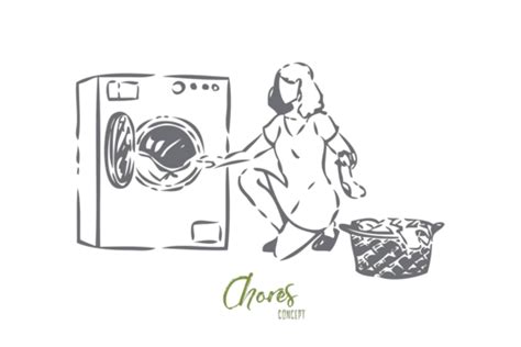 Housekeepinghousehold Chores Concept Sketch Wash Work Mother Vector