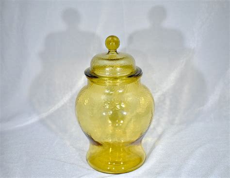 Vintage Yellow Glass Vase Vintage Mouth Blown Glass Vase With Lid Etsy