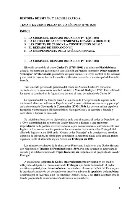 TEMA 4 Historia HISTORIA DE ESPAÑA 2º BACHILLERATO A TEMA 4 LA