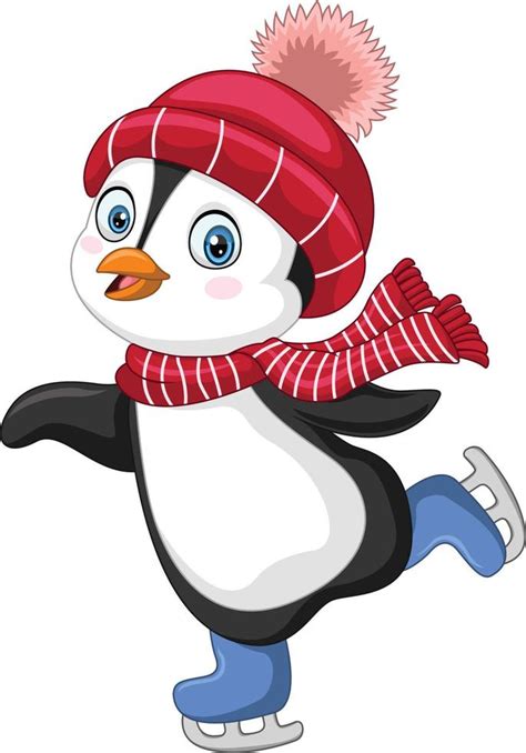 Cartoon penguin ice skating on white background 15219642 Vector Art at ...