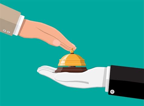 Premium Vector Golden Service Bell In Hand Isolated On Turquoise