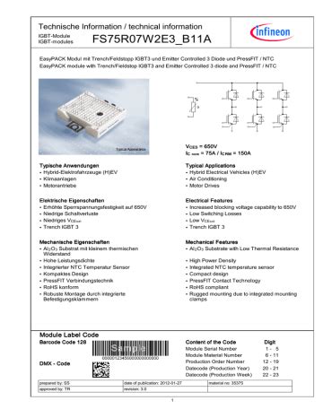 Infineon FS75R07W2E3 B11A IGBT Module Data Sheet Manualzz