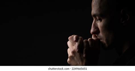 Close Faithful Mature Man Praying Hands Stock Photo 2283254997