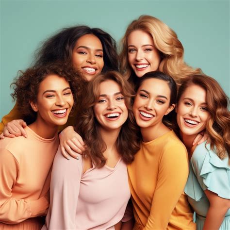 Premium Photo Group Of Smiling Women Standing Together On Isolated