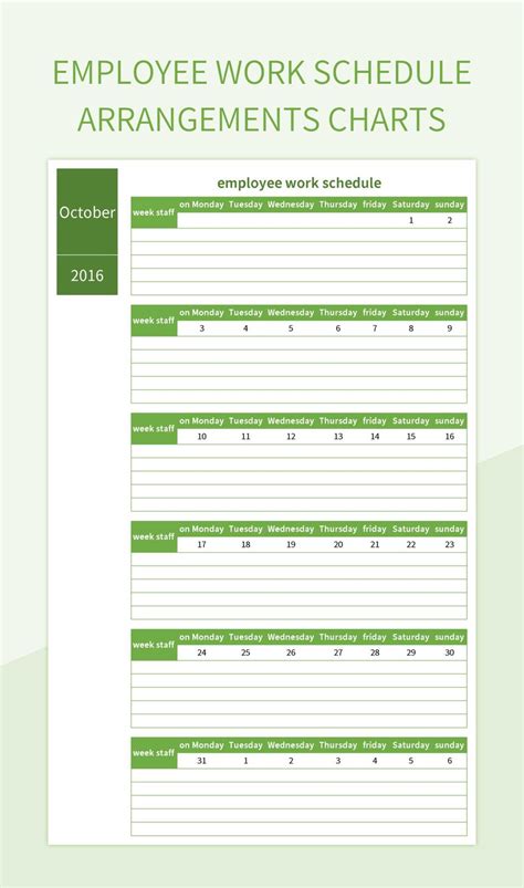 employee work schedule arrangements charts excel template  google