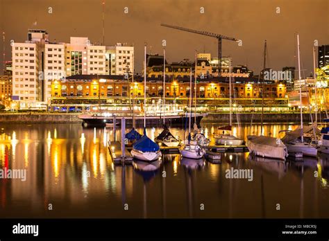 View Of Puerto Madero Dock In Buenos Aires Argentina At Night Stock