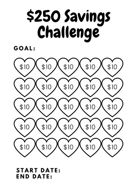 Heart Money Saving Challenge Printable Save 250 Savings Etsy In 2022