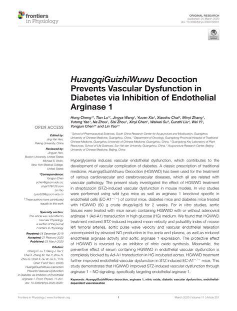 Pdf Huangqiguizhiwuwu Decoction Prevents Vascular Dysfunction In