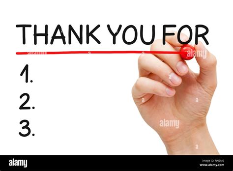 Hand Underlining Thank You For List With Red Marker Isolated On White