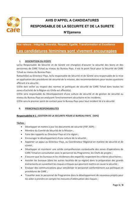 Care International Recrute Un Responsable De La S Curit Et De La