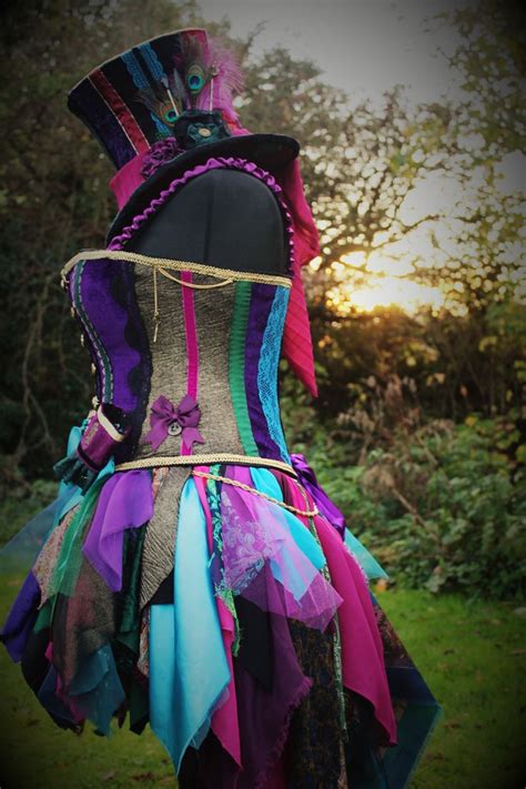 Mad Hatter Costume Skirt Hat Corset And Wrist Cuffs Hand Made By