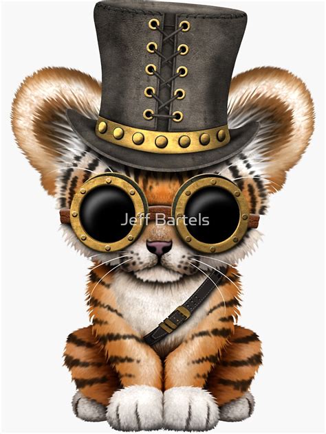 Steampunk Baby Tiger Cub Teal Blue Sticker For Sale By Jeffbartels