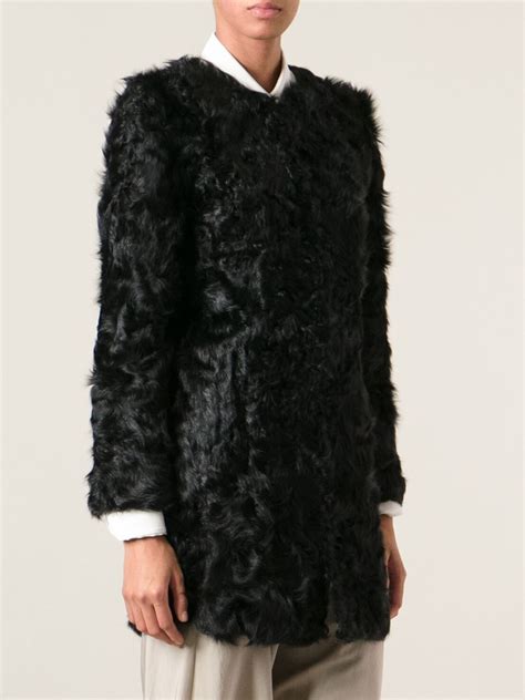 Ravn Curly Lamb Fur Coat in Black - Lyst