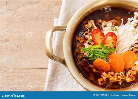 Korean Instant Noodles In Golden Pot Stock Photo Image Of Food