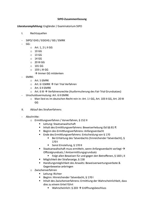 StPO Zusammenfassung StPO Zusammenfassung Literaturempfehlung