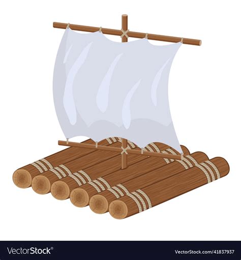 Wooden raft with sail color isolated Royalty Free Vector