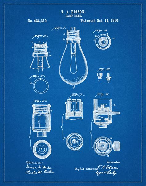 Patent 1890 Edison Light Bulb Base Art Print Poster Wall Art