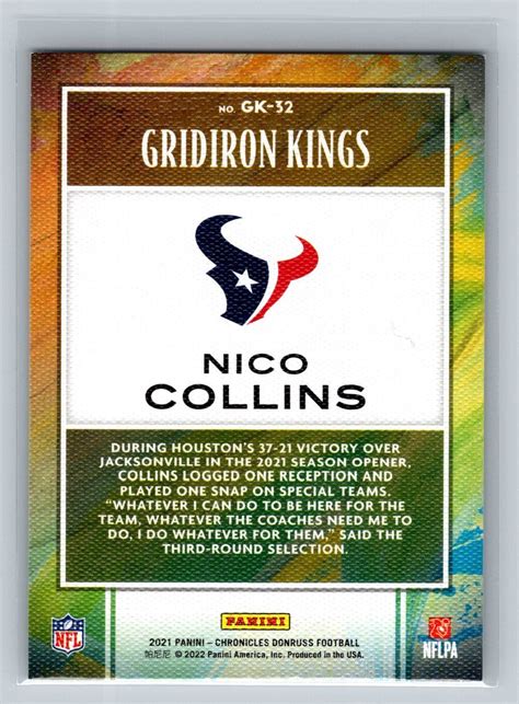 2021 Panini Chronicles Gridiron Kings Bronze GK 32 Nico Collins RC