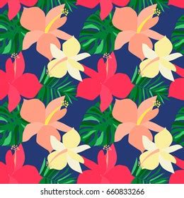 Seamless Tropical Flower Plant Vector Pattern Stock Vector Royalty