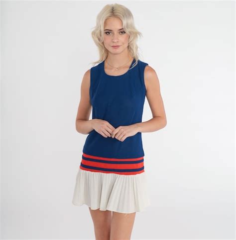 60s Scooter Dress Mod Mini Dress Drop Waist Pleated B Gem