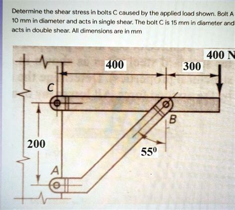determine  shear stress  bolts  caused   applied load shown