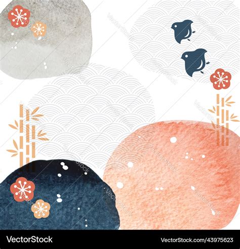 Abstract Landscape With Japanese Wave Pattern Vector Image