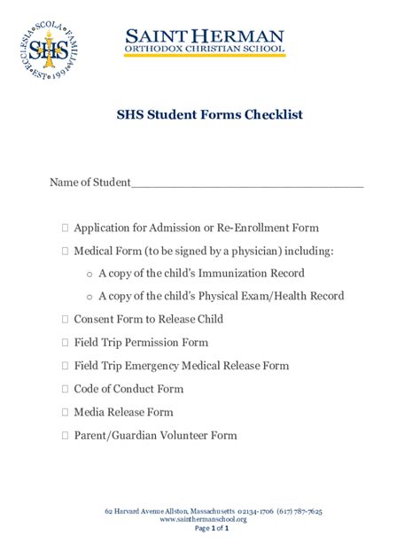 Fillable Online Shs Student Forms Checklist Fax Email Print Pdffiller