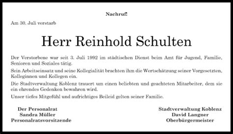 Traueranzeigen Von Reinhold Schulten Rz Trauer De