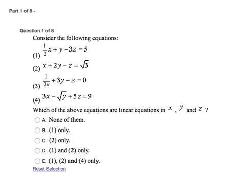 Solved Consider The Following Equations 1 2 X Y 3z 5