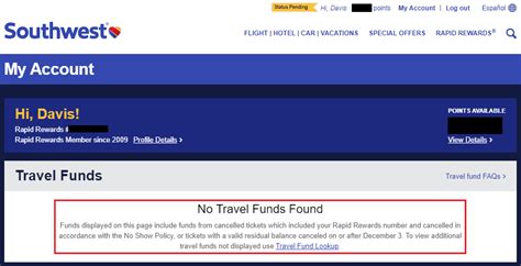 View Southwest Airlines Travel Funds In Your Account Effective