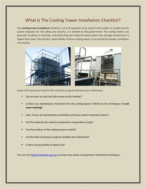 Cooling tower installation checklist