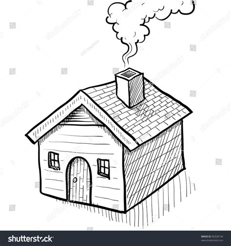 Doodle Style House Vector Illustration With Smoking Coming From Chimney