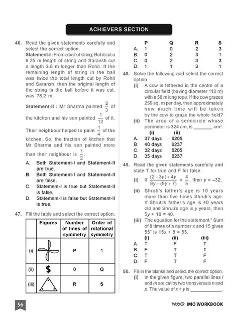 International Mathematics Olympiad Imo Workbook For Class Mcqs