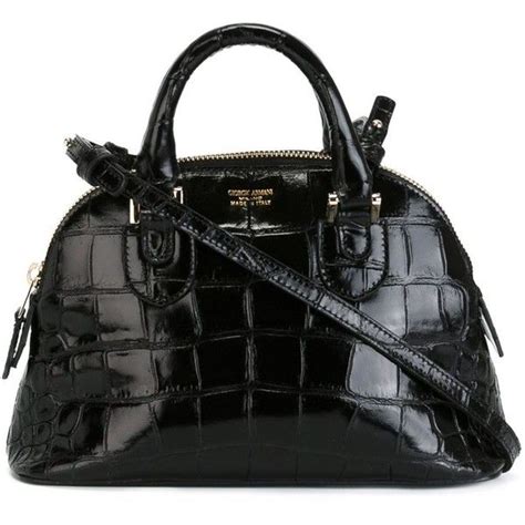 Giorgio Armani Embossed Crocodile Effect Tote Black Handbag Tote