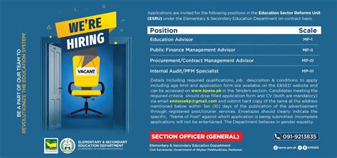 Applications are invited for positions in Education Sector Reforms Unit