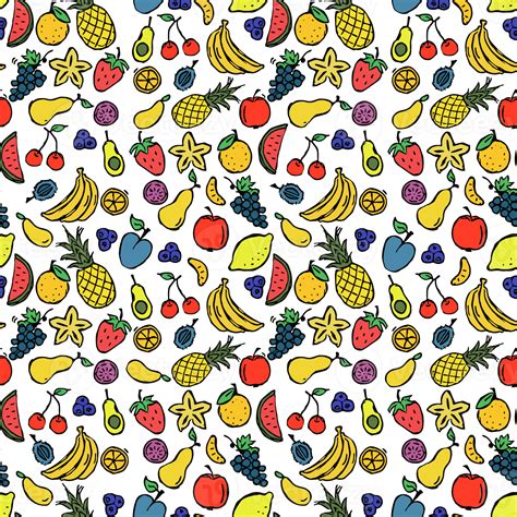 Seamless Fruits Pattern Doodle Illustration Png With Fruits Icons