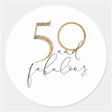 50 And Fabulous Black And White Gold 50th Birthday Classic Round Sticker