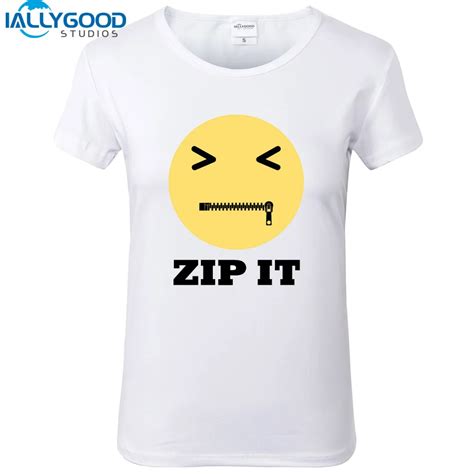 New Summer Funny Emoji T Shirt Women Zip It Letter Printed T Shirts Tee Soft Cotton Short Sleeve