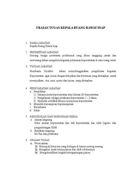 Uraian Tugas Kepala Ruang Rawat Inap Pdf