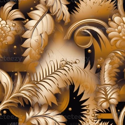 a close up of a gold and black floral pattern. generative ai. 28422209 ...