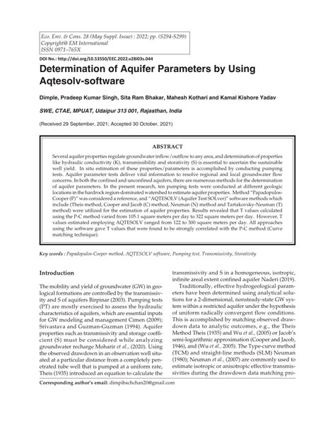 Pdf Determination Of Aquifer Parameters By Using Aqtesolv Software