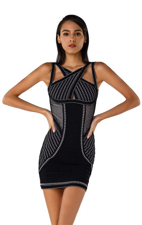 Herve Leger Bandage Dress Halter Neck Keyhole Black