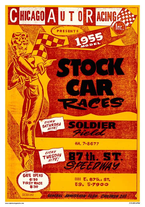 Vintage Reproduction Racing Poster 1955 Chicago Auto Racing Stock Cars