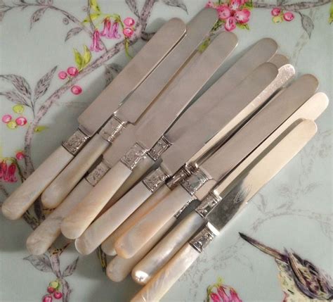 Fabulous Set Of 12 Mother Of Pearl Handled Knives With H Etsy H