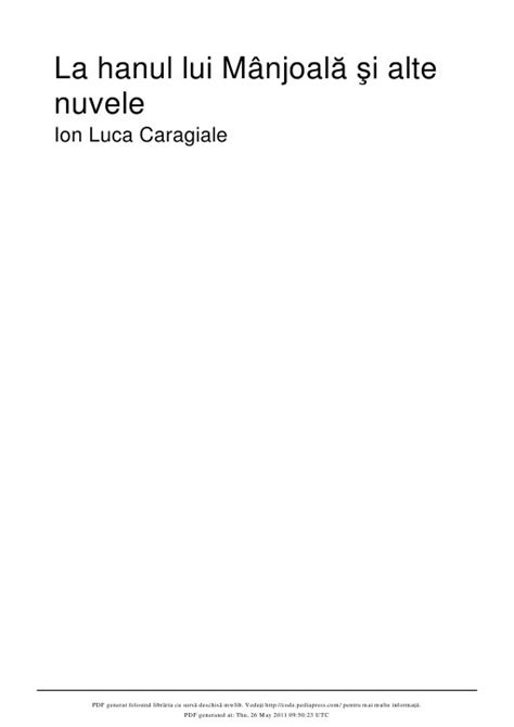 La Hanul Lui Manjoala Si Alte Nuvele Ion Luca Caragiale Pdf Google