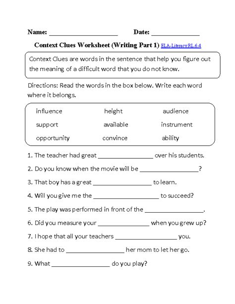 Grade 1 Context Clues Worksheets 1st Grade