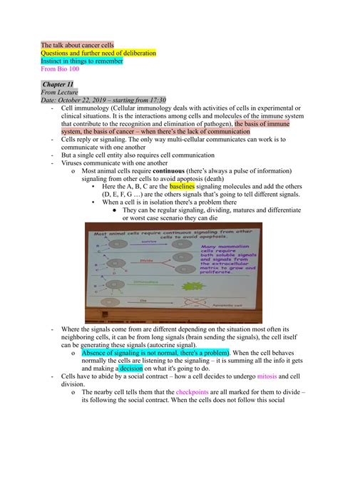 Summary Biology Notes For Exam 3 Focus Is Cell Communication Cancer