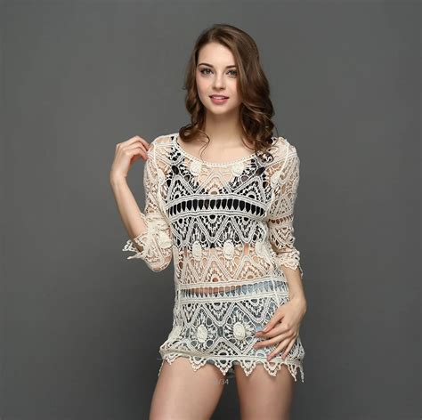 Luxury Sexy Hollow Out Embroidered Lace Bikini Blouse Fashion High