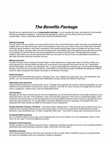 Benefits At A Glance Template